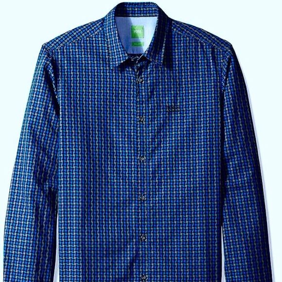NWOT Men's Boss by Hugo Boss Button Front Plaid Check Shirt Size LARGE Regular - Picture 1 of 4